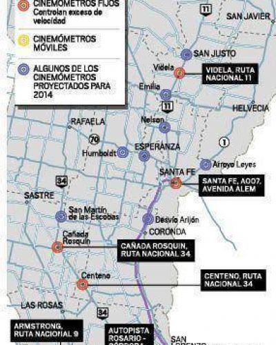 Mapa de los cinem�metros que controlar�n la velocidad en las rutas de la provincia