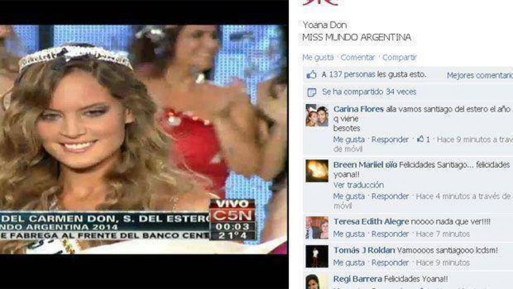 La santiague�a Yoana Don fue elegida Miss Mundo Argentina 2014