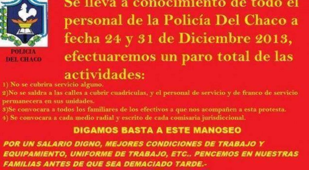 Pe�a desestima una posible protesta policial en Chaco
