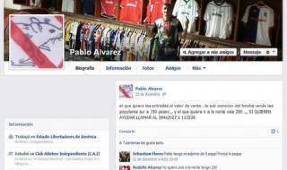 Independiente: "Bebote" lvarez revende por Facebook entradas para el partido despedida de Milito