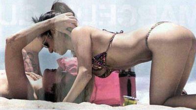 Silvina Escudero, muy cari�osa con su novio en la playa