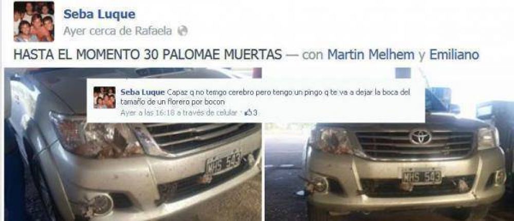 Hijo de Emilio Luque se jacta de ir a 170 en su Hilux matando palomas