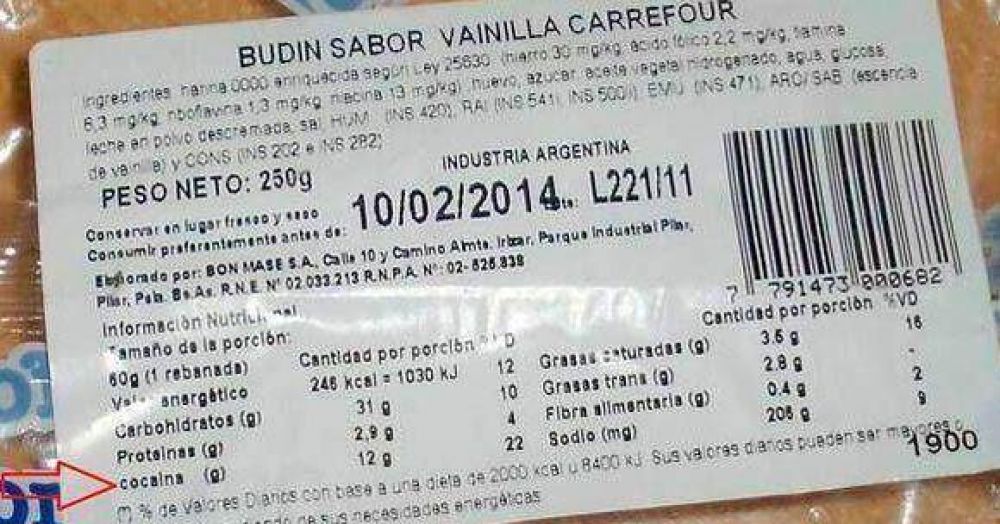 Carrefour: Ordenan retirar del mercado, budines con r�tulo que dec�a que conten�an coca�na