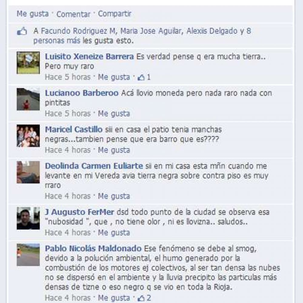 Riojanos se pronunciaron en las redes sociales por la �lluvia negra�