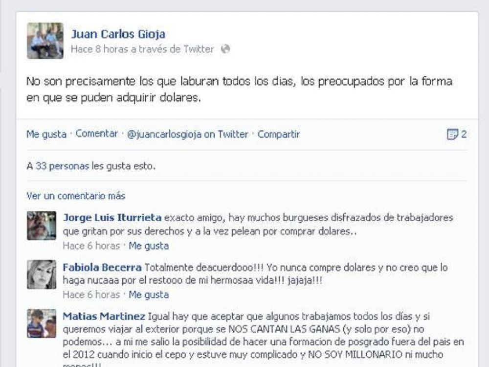 Juan Carlos Gioja y su postura frente a los que compran d�lares