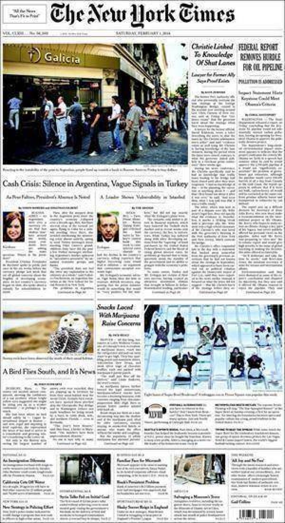 La devaluaci�n, en la tapa de The New York Times