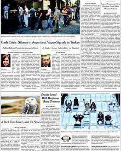 La devaluaci�n, en la tapa de The New York Times