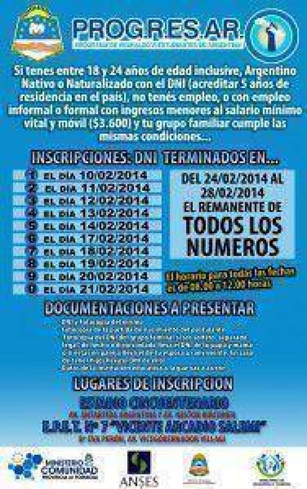 A partir del 10 de Febrero comenzar� la inscripci�n para ingresar al plan PROGRESAR