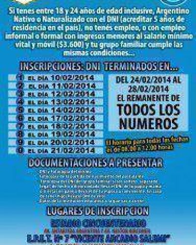 A partir del 10 de Febrero comenzar� la inscripci�n para ingresar al plan PROGRESAR