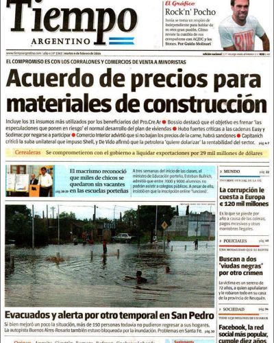 El temporal sampedrino, tapa de los diarios nacionales