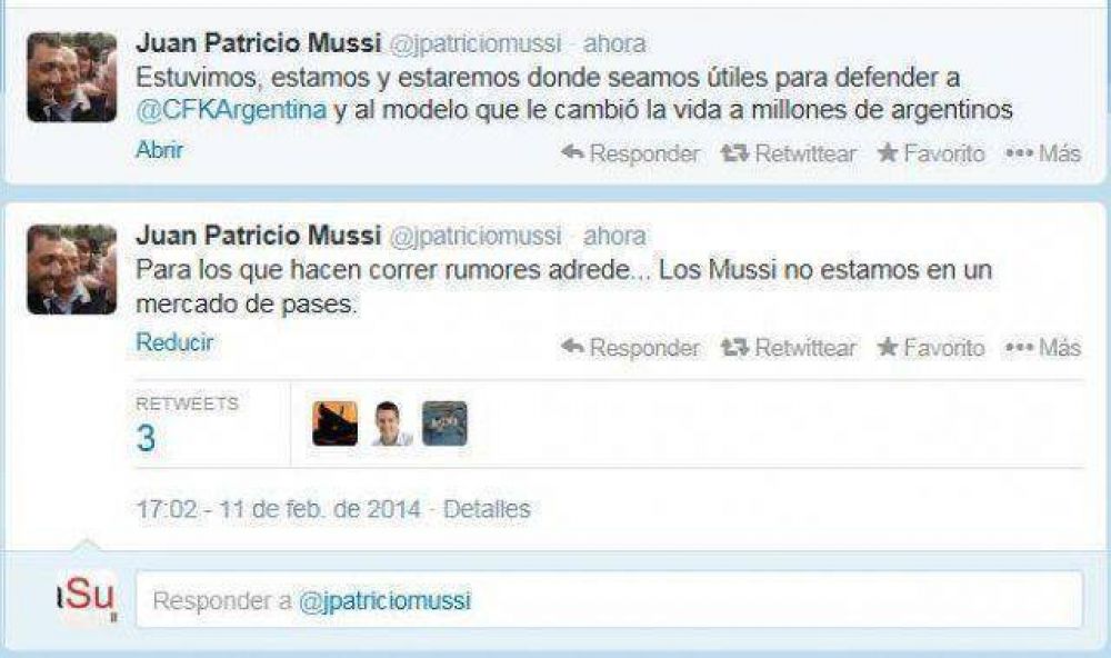 Contundente en Twitter: �Los Mussi no estamos en un mercado de pases� 
