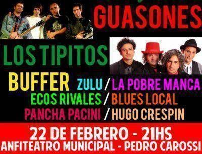 Guasones y Los Tipitos en la noche rockera de Baradero 2014