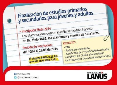 Lan�s: abri� la inscripci�n para lo que deseen finalizar sus estudios