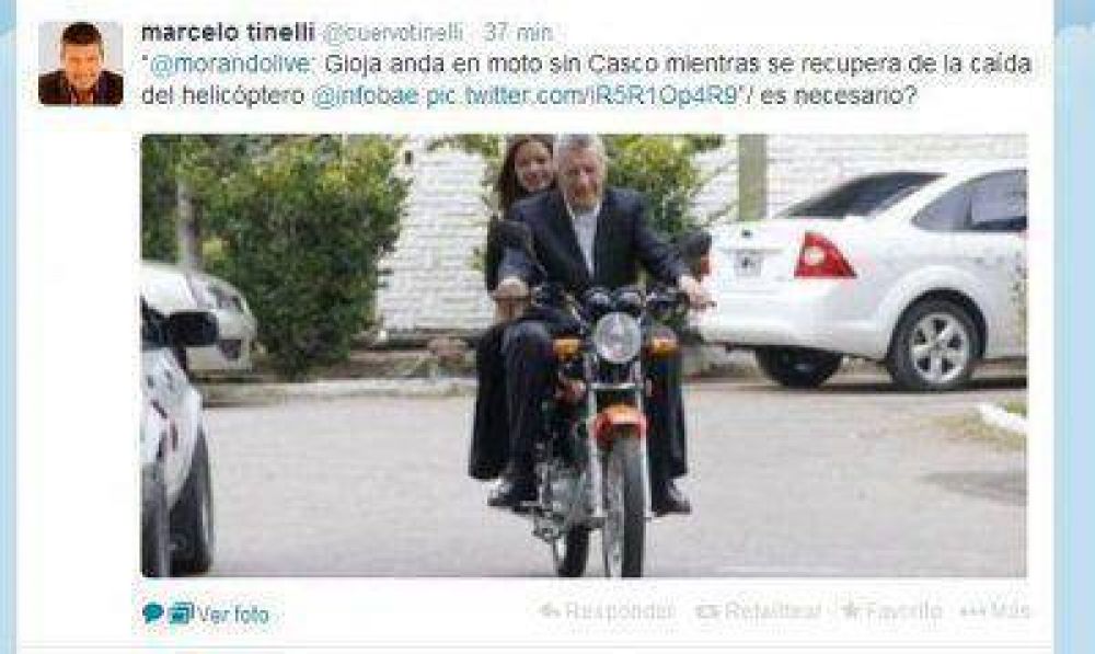 Tinelli se sorprende en twitter por la foto de Gioja en moto