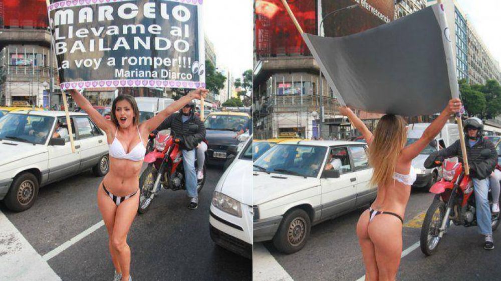 El topless de Mariana Diarco en la 9 de Julio para estar en Bailando por un sueo