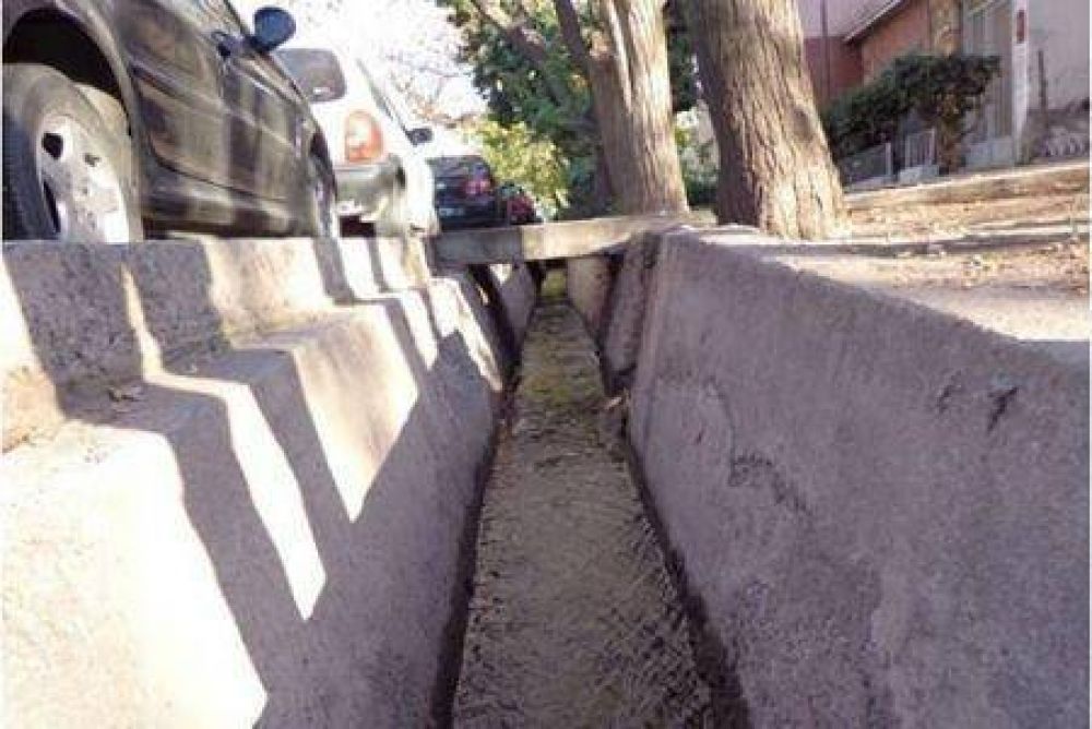 Circula agua para riego de forestales en acequias de Godoy Cruz 