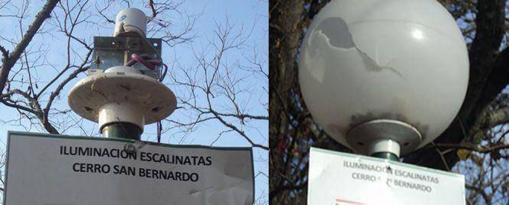 Luminarias vandalizadas en el cerro San Bernardo
