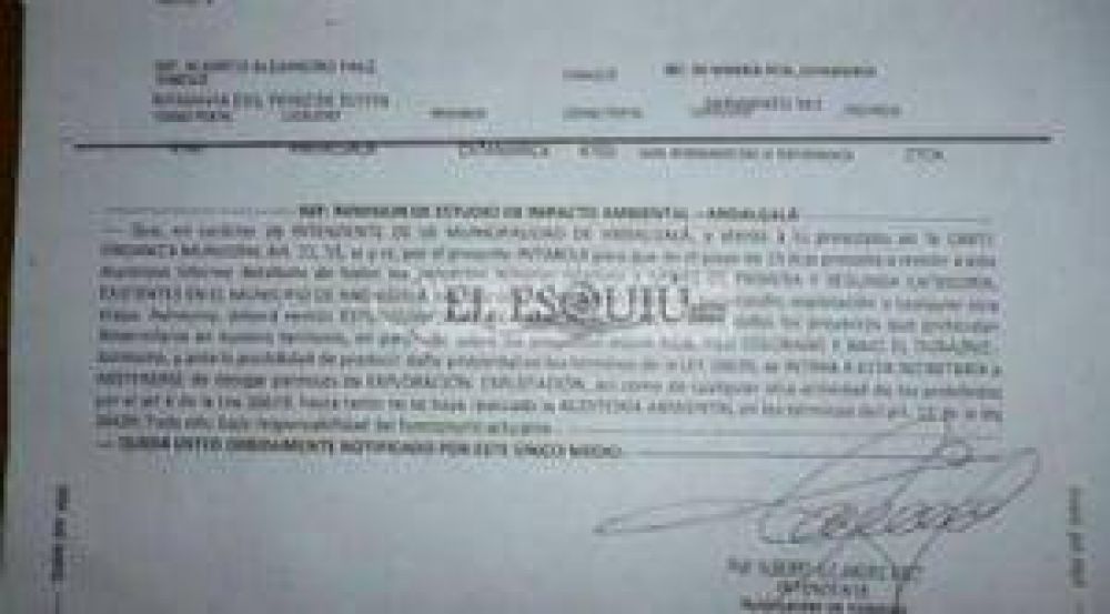 P�ez reclam� informes sobre la actividad minera en el �mbito de su municipio