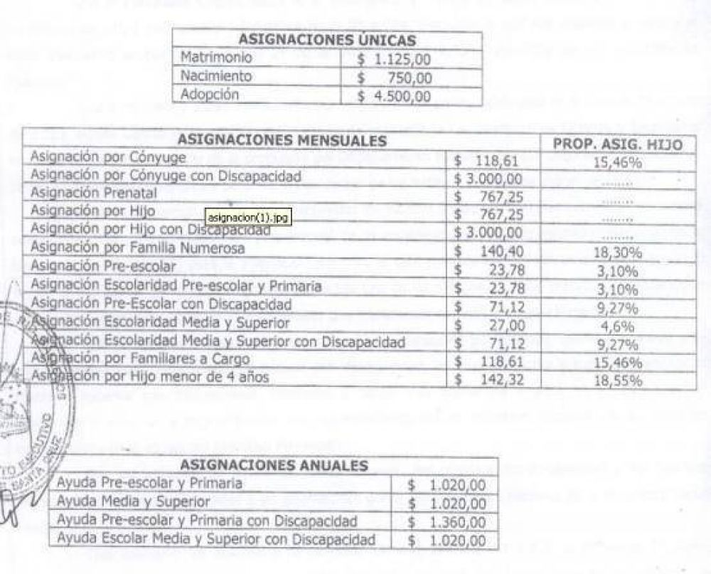 Actualizaci�n de asignaciones familiares de los municipales riogalleguenses