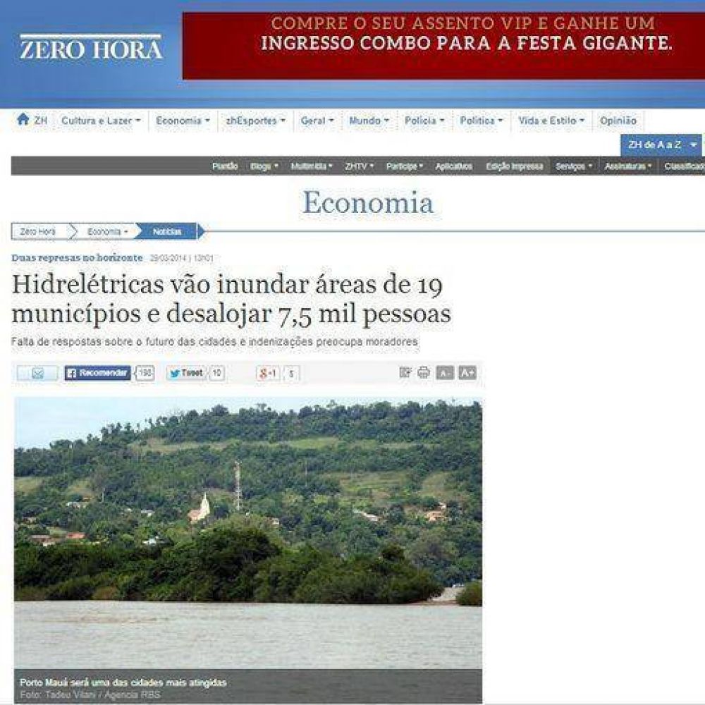La represa de Garab� en un informe del Diario Zero Hora de Porto Alegre