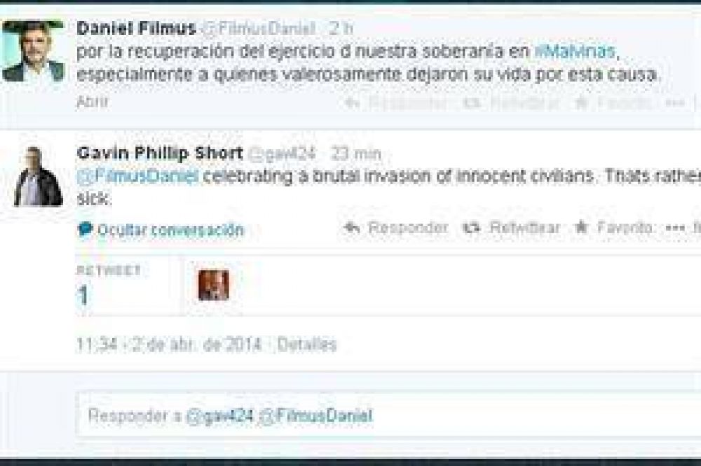 Pol�mica declaraci�n de un funcionario isle�o que trata de "enfermo" a Daniel Filmus por el homenaje a los ca�dos en Malvinas