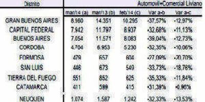 Los patentamientos cayeron 20% en un mes