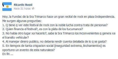 Bussi cuestion� a Trimarco por el festival de rock que organiz� la Fundaci�n