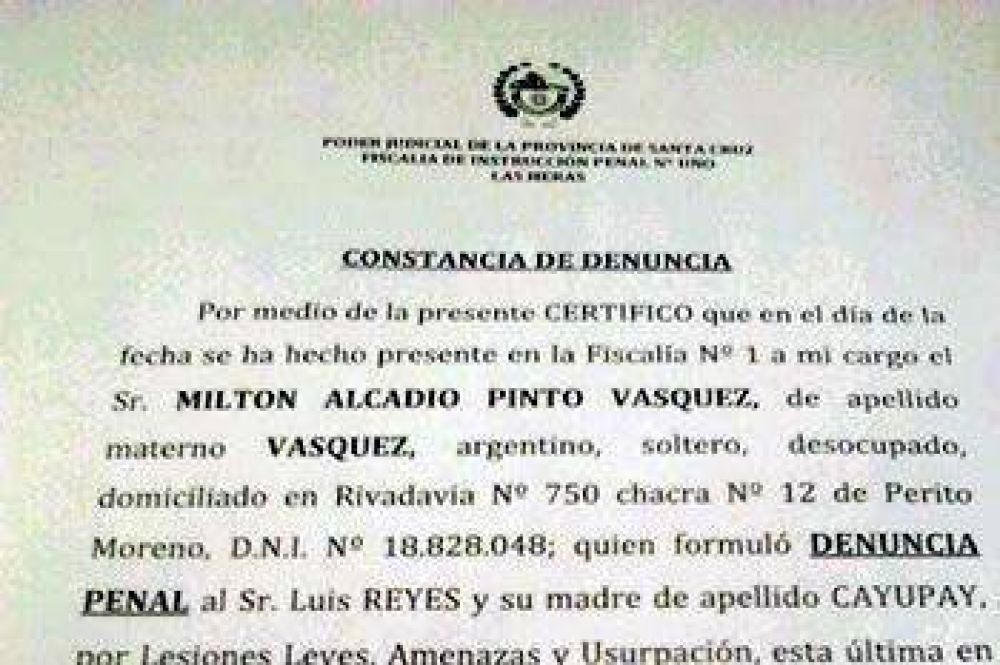 DENUNCIAN AL JUEZ QUELIN,AL COMISARIO CORONEL Y AL AGRIMENSOR MARTINEZ POR PRESUNTA ASOCIACI�N ILICITA