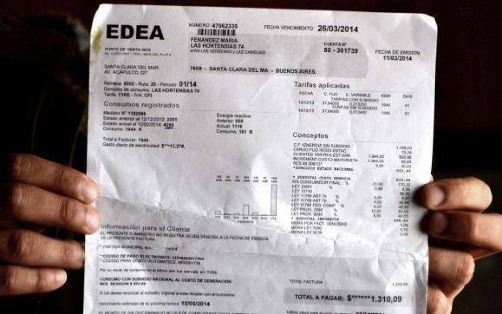 "Me encontr� con que me llegaron $1300.- de luz que no consum�"