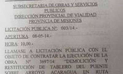 Publican en el bolet�n oficial el llamado a licitaci�n para el puente en el arroyo Acaragu�