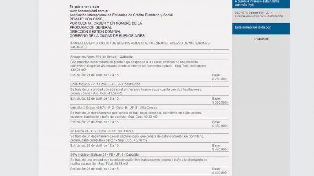El Gobierno porte�o remata en una semana cinco propiedades