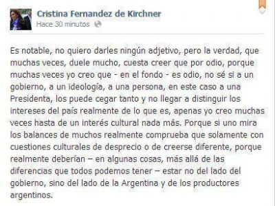 Tras su discurso en Casa de Gobierno, Cristina se expres� en las redes sociales
