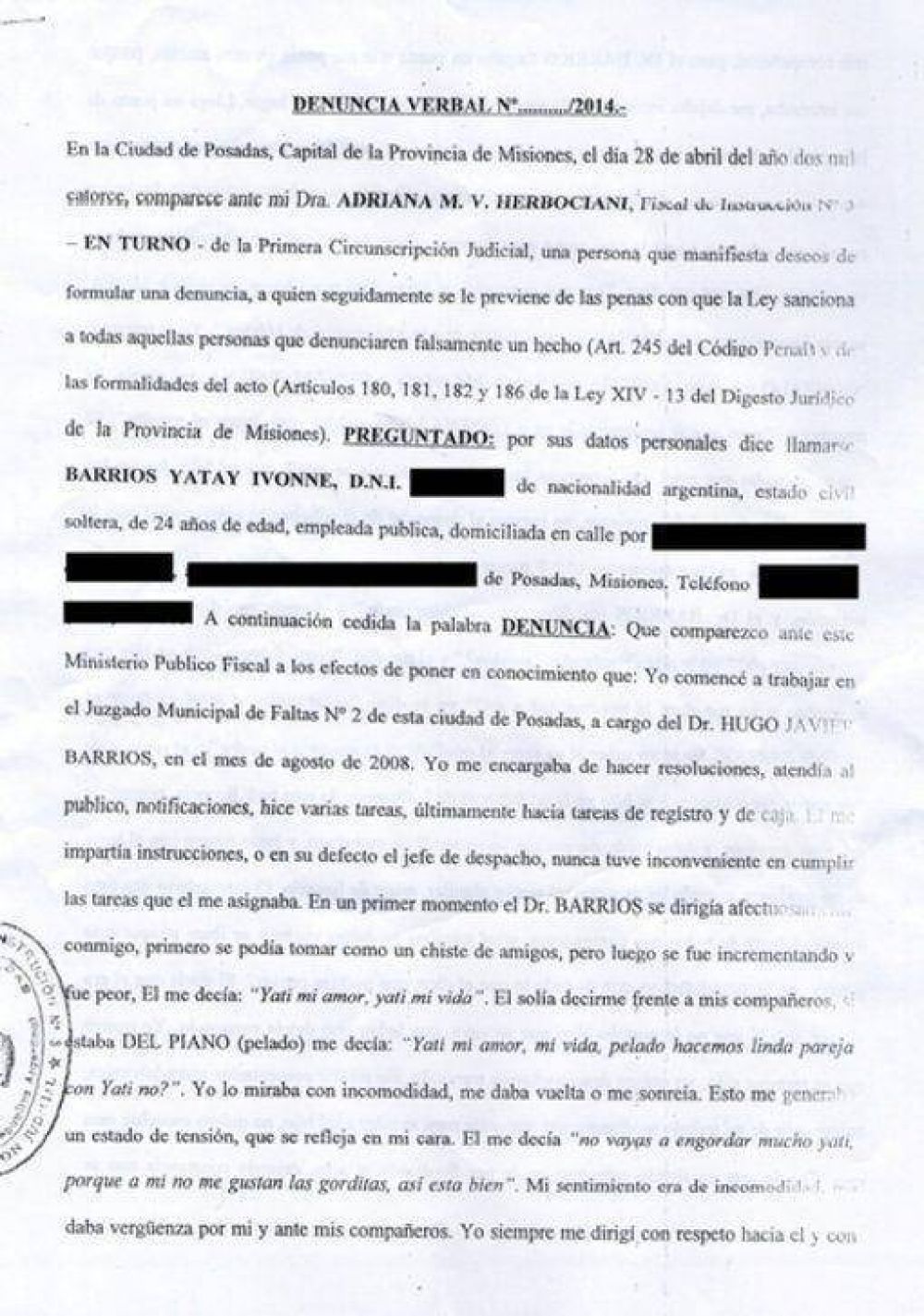 El juez Barrios recibi� una segunda denuncia por acoso sexual
