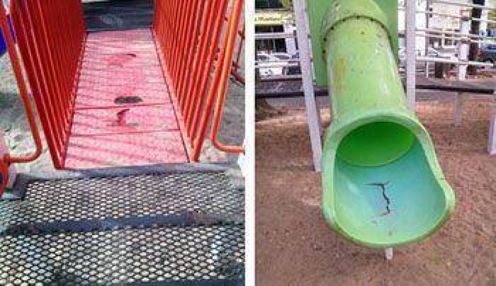 Deterioro de algunos juegos para chicos en la plaza de ejercicios �Miguel D�vila�