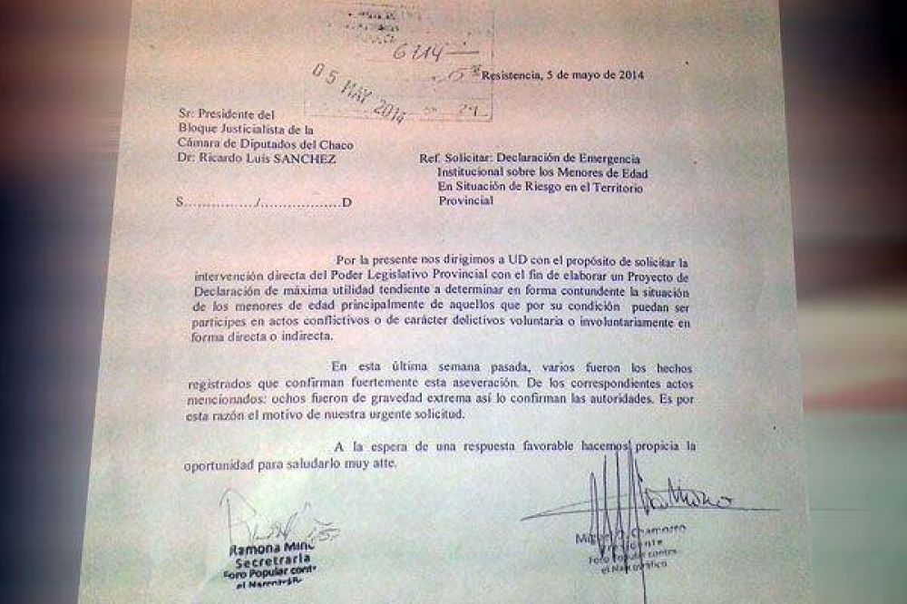 Piden que se declare la emergencia provincial por la situaci�n de los menores