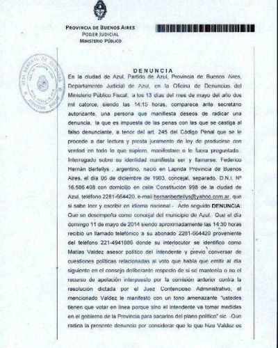 Denuncia penal realizada por el Concejal Bertellys