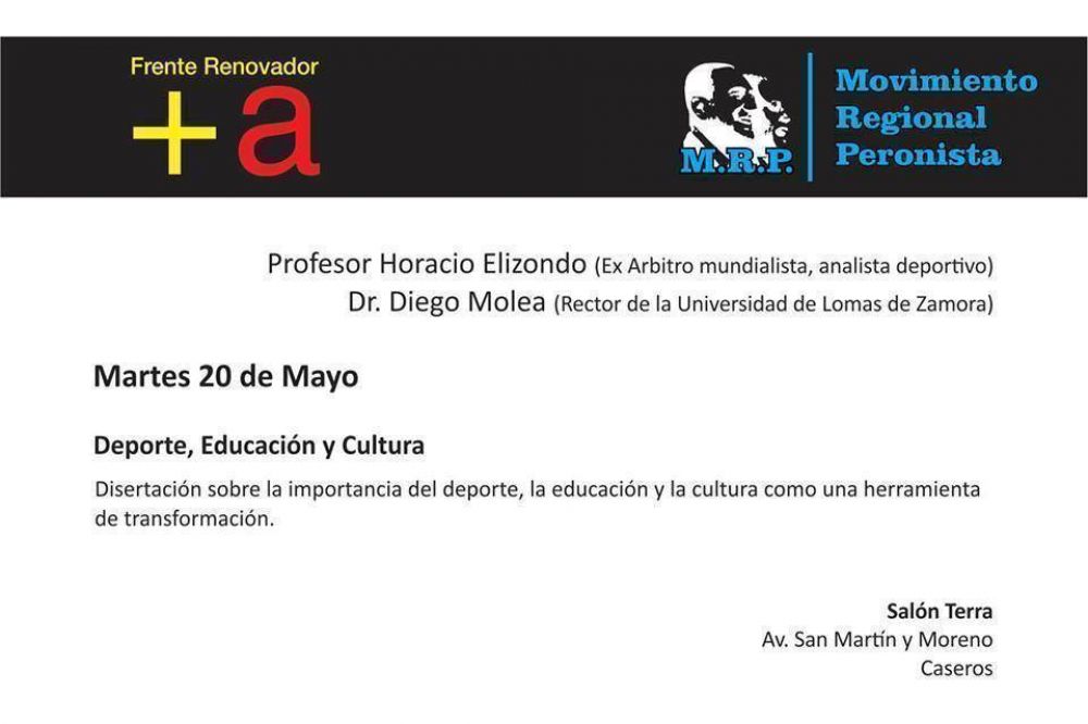 Elizondo y el Dr. Molea realizar�n una jornada sobre educaci�n y deportes como inclusi�n