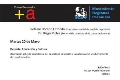 Elizondo y el Dr. Molea realizar�n una jornada sobre educaci�n y deportes como inclusi�n