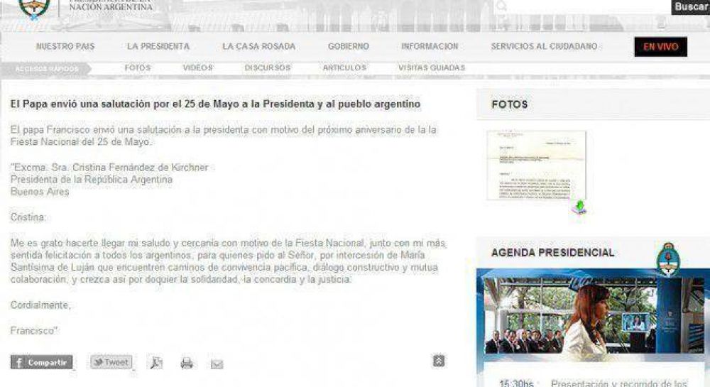 Papel�n: El Gobierno difundi� una carta del Papa a Cristina que era falsa
