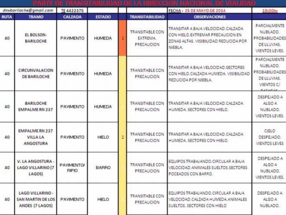 Recomiendan extrema precauci�n en rutas 40 y 23