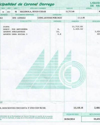 Hugo Segurola mostr� su recibo de sueldo como concejal