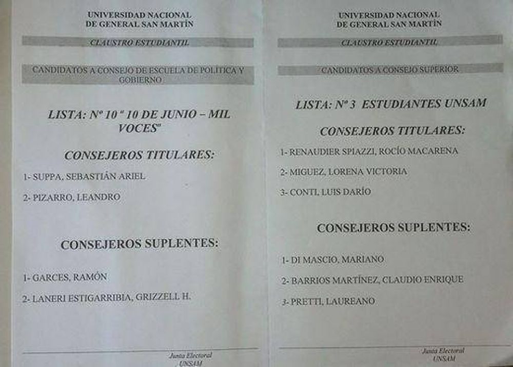 La Lista 3 Estudiantes UNSAM niega pertenecer al massismo