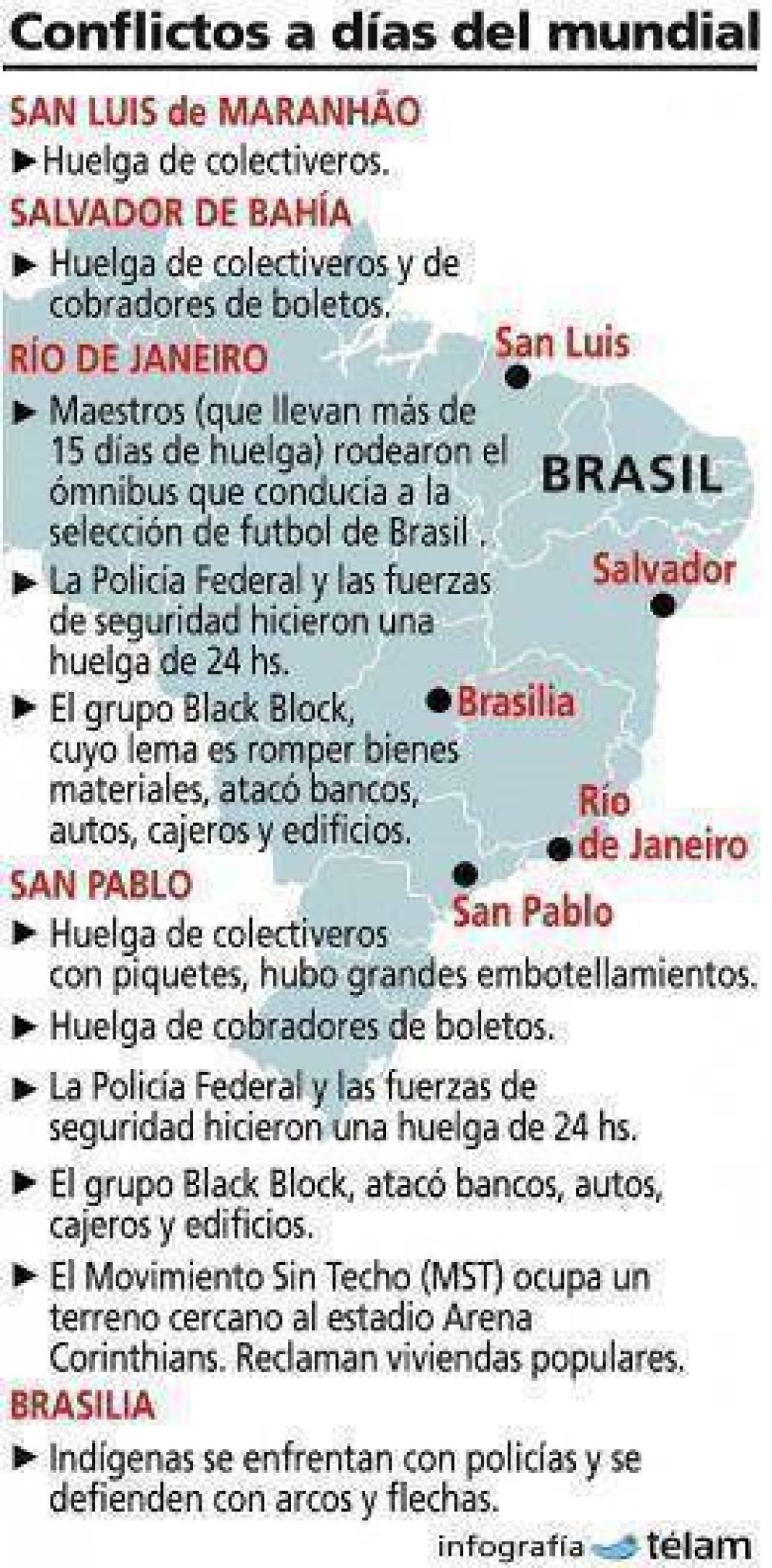 A 15 d�as del Mundial, las huelgas presionan al gobierno de Rousseff