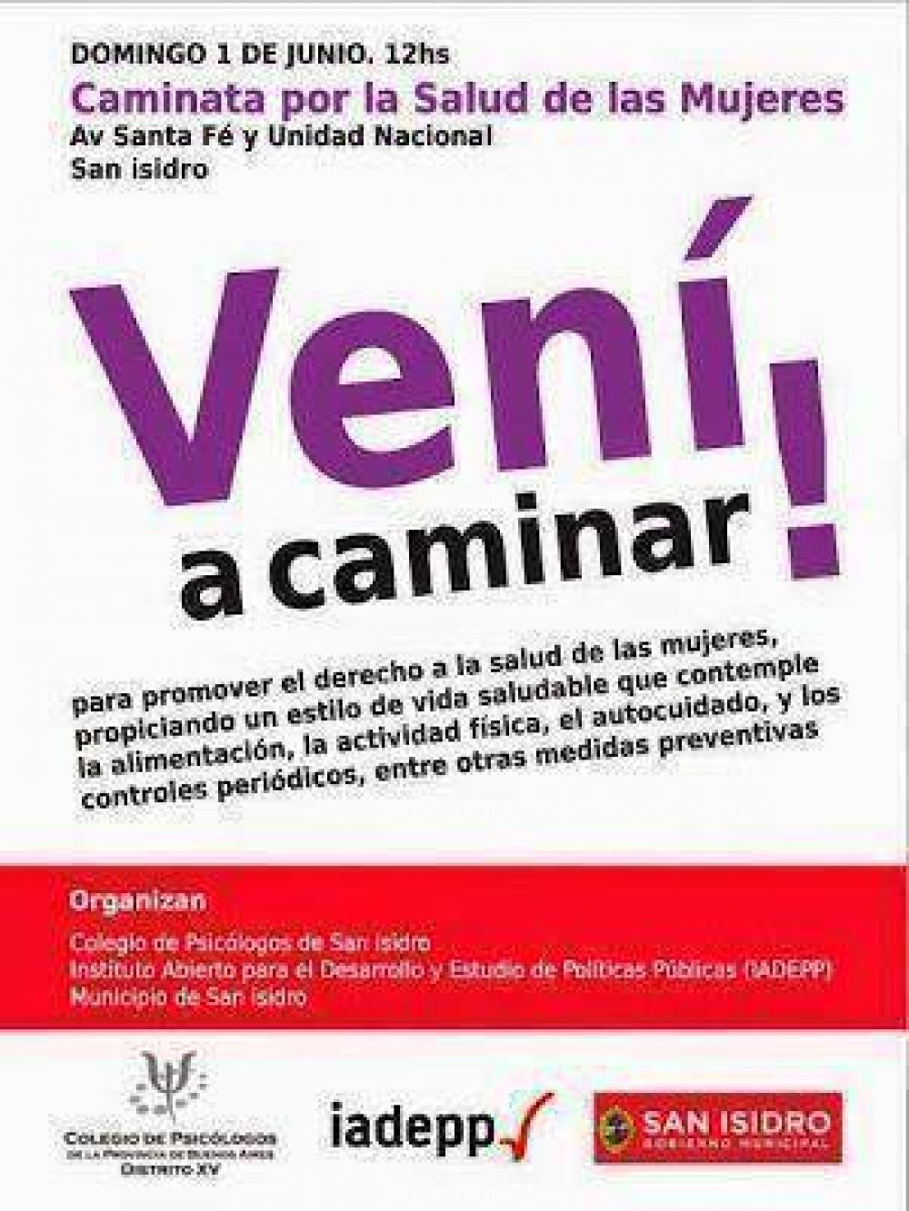 Convocan a caminar por el D�a Internacional de Acci�n por la Salud de la Mujer