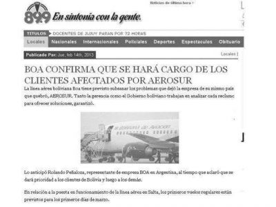 BOA no se har� cargo de los salte�os estafados por Aerosur