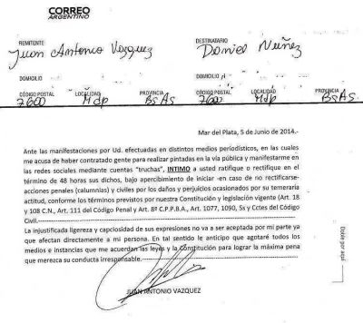 Pintadas contra Baragiola: asesor de Rosso intim� a Daniel N��ez a rectificar sus dichos