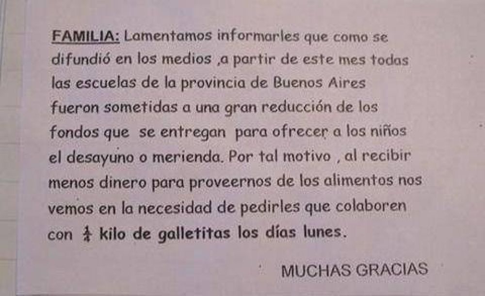 Si hay miseria que no se note: escuelas les piden �galletitas� a los padres