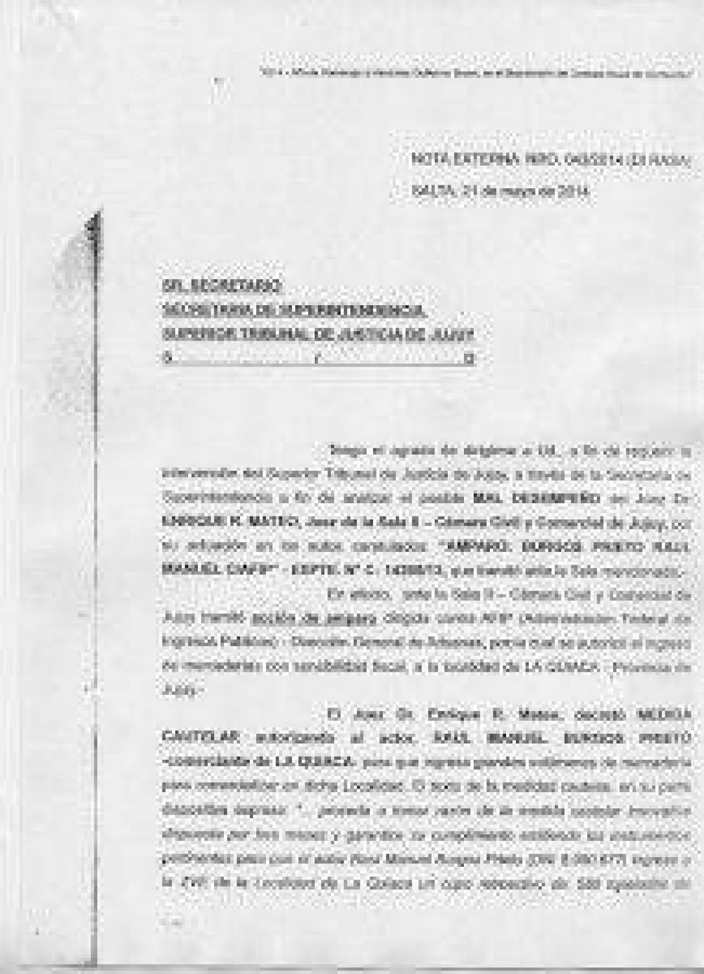 AFIP Salta solicit� al Superior Tribunal de Justicia de Jujuy analizar posible mal desempe�o de un Juez local