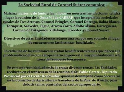 Dirigentes rurales de la zona tienen hoy una nueva reuni�n regional