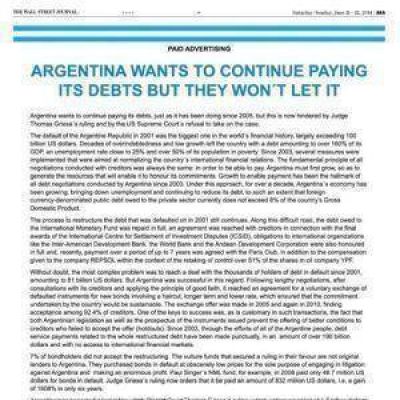 El gobierno public� una solicitada en The Wall Street Journal y pidi� 